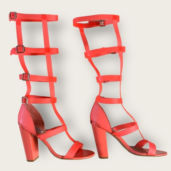 Steve madden X iggy azalea gladiator high-heel sandals neon orange, coral 7.5 - Picture 3 of 14